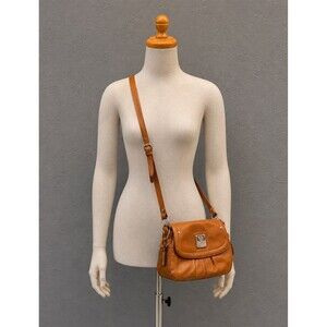 Tignanello Cognac Pebbled Leather Crossbody Organizer Shoulder Bag Purse Womens